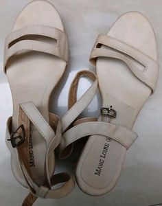 Women's Cream Strappy Block Heels - UK 40