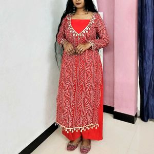 3 Peace Bandhani Print Kurta Set