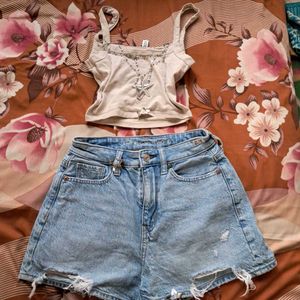 Chic blue Distressed Denim Shorts