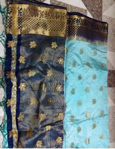 Beautiful Teal Saree with Gold Floral