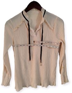 Cream Ruffle Trim Ribbon Tie Blouse