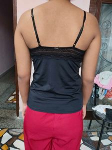Lace Trimmed Black Camisole Slip