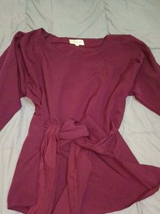 Maroon Tie-Waist Top