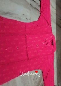 Pink Cotton Blend A-line Kurta