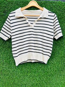 Striped V-Neck Knit Top