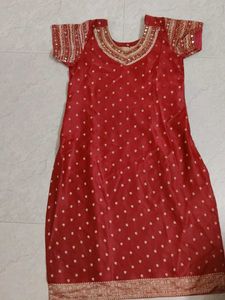 Red Kurta with Gold Embellishments