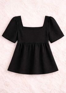 Chic Black Square Neck Peplum Top