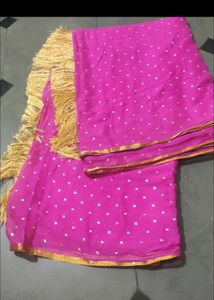 Stunning Pink Saree with Gold Border