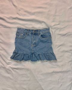 Denim Ruffle Mini Skirt