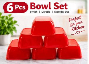 Red Plastic Bowl Set - 6 Pcs