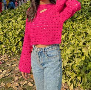 H.M Women's Hollow Out Crochet Knit Crop Top