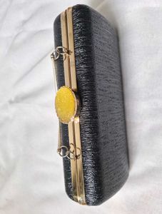 Elegant Black & Gold Hardcase Evening Clutch (Good