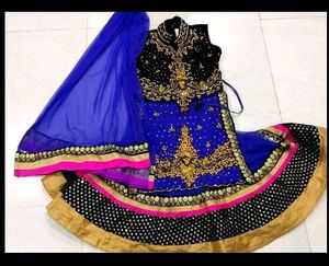 Elegant Blue &amp; Gold Embroidered Lehenga Choli