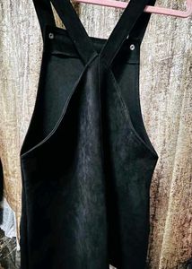 Black Suede Pinafore Dress