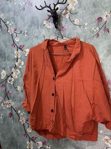 Stylish Orange Button-Up Blouse