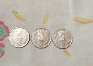 3 Pieces Two Rupee India Flag Coins
