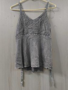 Grey Textured Strapped kurti
