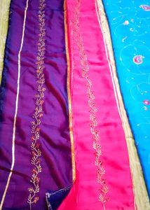 NEW Pink Blue Embroided Saree with Blouse