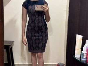Navy Blue Printed Bodycon Dress