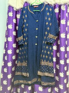 Stylish Navy Blue Kurti with Gold Print
