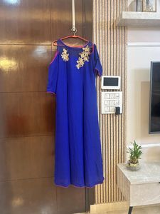 Royal Blue Cold Shoulder Gown with dupatta