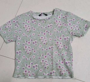 Floral Print Ribbed Crop Top