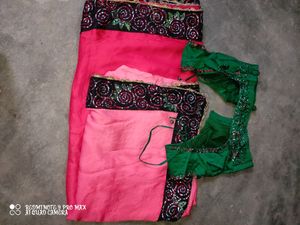 Double shade designer saree with contrast blouse