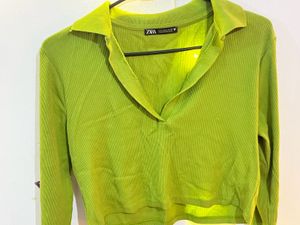 Zara Long Sleeve V Neck Crop Top