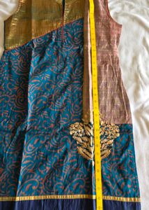 Teal &amp; Orange Printed Sleeveless Kurta