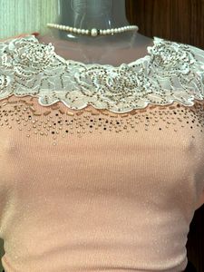 Vintage Peach Embellished Fitted Top🤌🏻💕