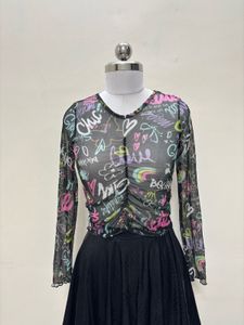 Graffiti Print Mesh Top/ trendy top