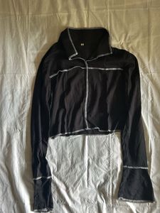 Black Cropped Long Sleeve Top