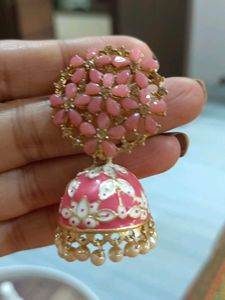 Pink Jhumka Earrings combo with Pearls