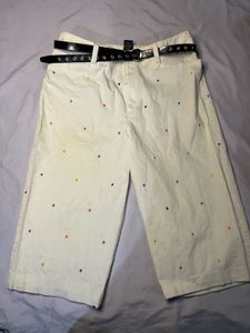 Cream Polka Dot Capris with Belt