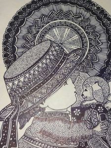 Intricate Mandala Artwork with Girl and Dogs
