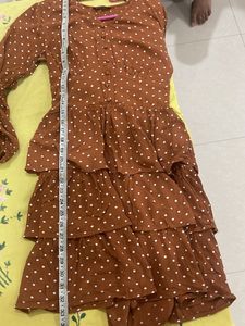 zudio Brown Polka Dot Tiered Dress