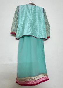 Beautiful Teal Kurta Set with Embellished Jacket