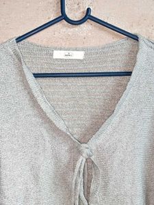 Light Grey Tie-Front Knit Sweater Shrug