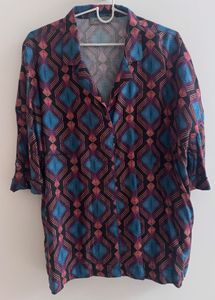 Rareism - Geometric Print Camp Shirt