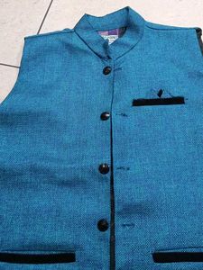 Teal Nehru Jacket with Black Trim