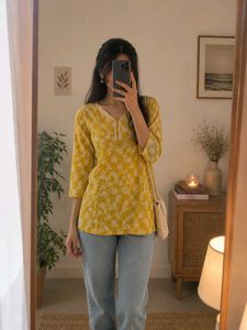 Yellow Floral Print Kurta