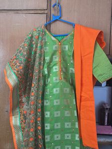 Elegant Green & Orange Kurta Set