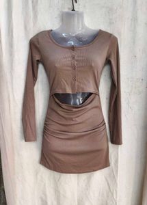 I. Cut-out Ruched Long Sleeve Mini Dress
