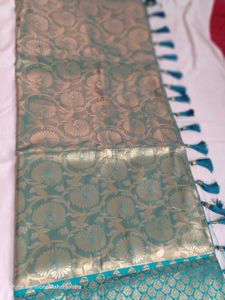 Elegant Teal and Gold Brocade Saree