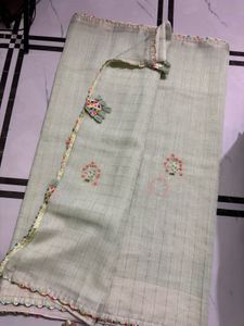 Light Green Saree with Red Blouse