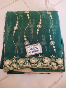 Emerald Green Embroidered darbari Saree