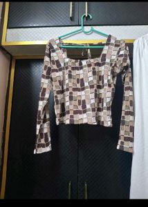 Stylish Printed Crop Top &amp; White Skirt Set