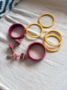 Traditional Indian Kundan Silk Thread Bangle Set