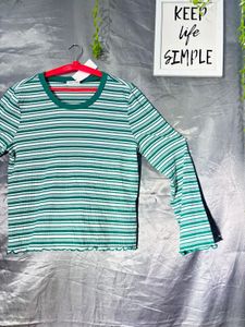 Green Striped Long Sleeve Top