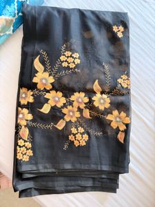 Elegant Black Hand Painted Saree